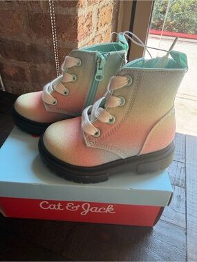 STOP! Cutest Cat & Jack Toddler Girls Rainbow Glitter Boots Size 6